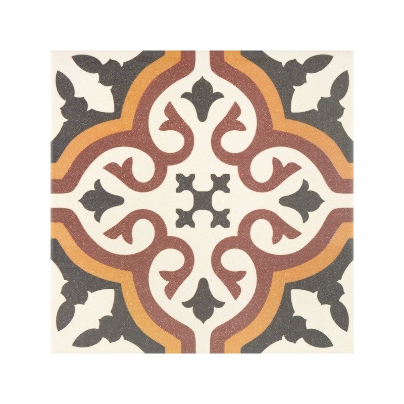 Centro Gotic motif central 20x20 - Carrelage rouge, orange, ocre et noir sol et mur style carreaux de ciment (carton de 1 m²)