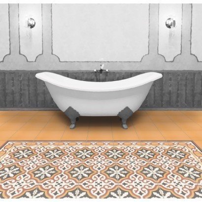 Centro Gotic motif central 20x20 - Carrelage rouge, orange, ocre et noir sol et mur style carreaux de ciment (carton de 1 m²)