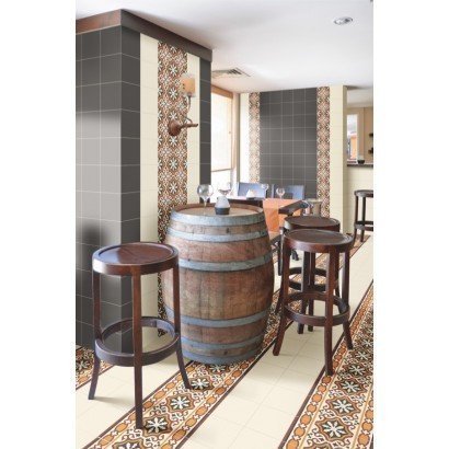 Centro Gotic motif central 20x20 - Carrelage rouge, orange, ocre et noir sol et mur style carreaux de ciment (carton de 1 m²)