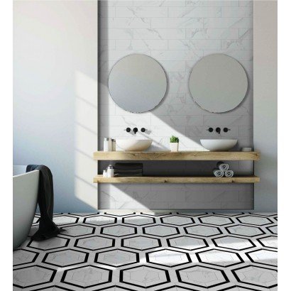 Dortmund 22,5x25,9 – Carrelage effet marbre blanc (carton de 0,88 m²)