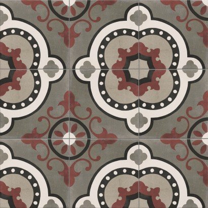 Barcelona Grenade - Carrelage décoratif rouge, blanc et gris 20x20 pour sol style carreaux de ciment (carton de 1 m²)