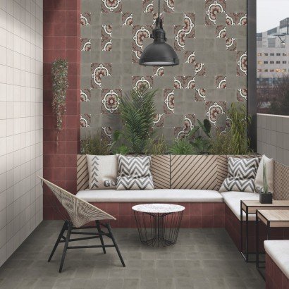 Barcelona Grenade - Carrelage décoratif rouge, blanc et gris 20x20 pour sol style carreaux de ciment (carton de 1 m²)