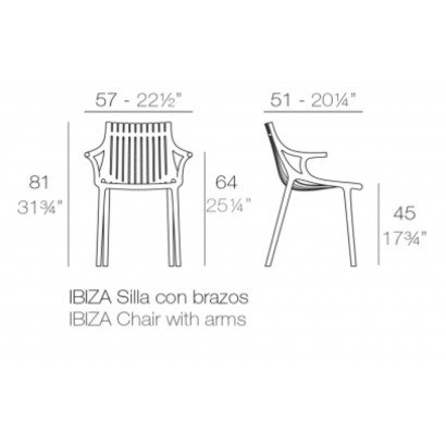 Chaise à bras Vondom Ibiza 57x51x81 - Blanc - Lot de 4 unités