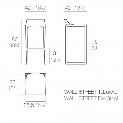 Tabouret Vondom Wall Street 42x42x86 - Blanc - Lot de 2 unités