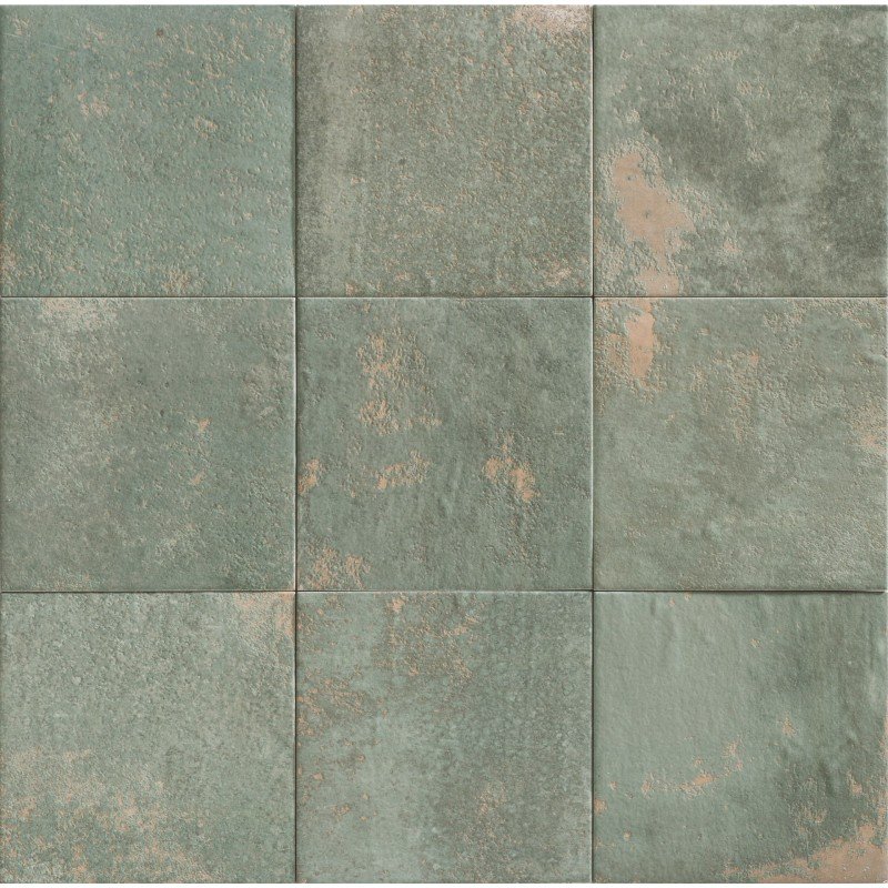Meraki Green 20x20 - Carrelage aspect vielli brillant (carton de 1 m2)