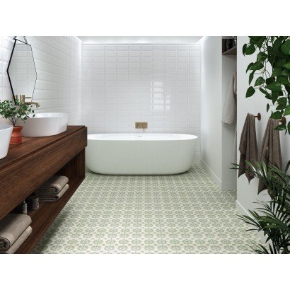Infusion Ornelas 20x20 – Carrelage vert pastel et blanc cassé (carton de 1 m²)