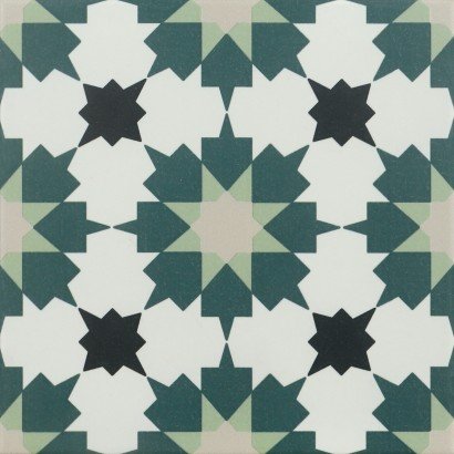 Infusion Amparo 20x20 - Carrelage géométrique vert, noir et blanc cassé (carton de 1 m²)