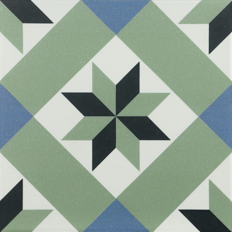 Infusion Ribeira 20x20 - Carrelage géométrique blanc, vert, bleu et blanc (carton de 1 m2)