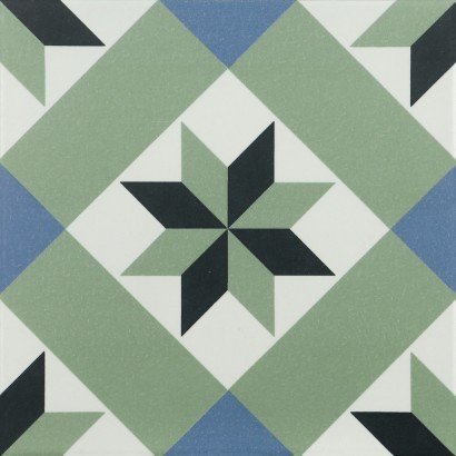 Infusion Ribeira 20x20 - Carrelage géométrique blanc, vert, bleu et blanc (carton de 1 m2)