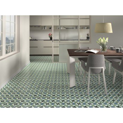 Infusion Ribeira 20x20 - Carrelage géométrique blanc, vert, bleu et blanc (carton de 1 m2)