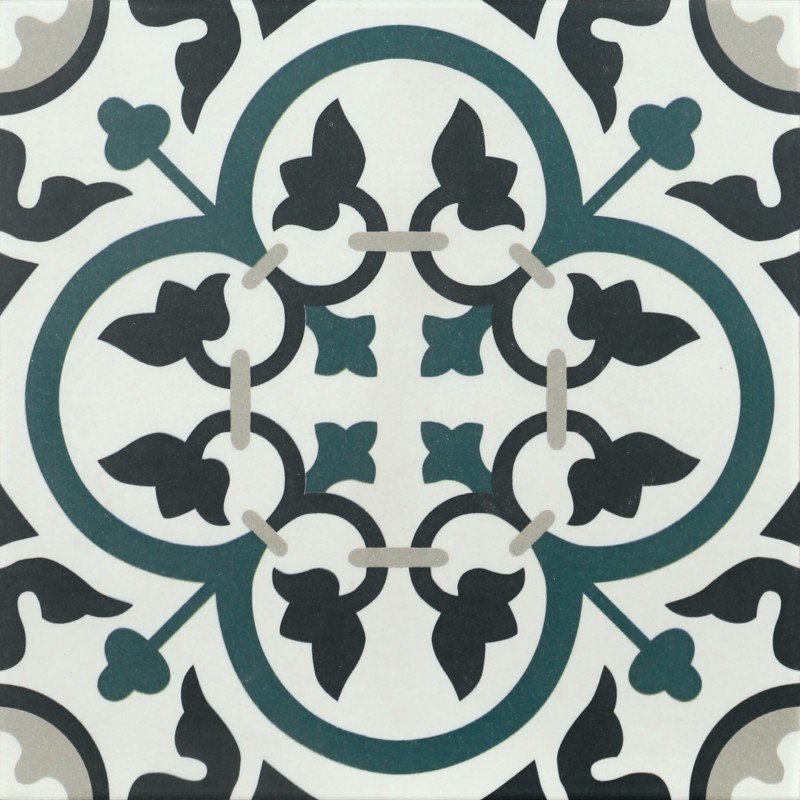 Infusion St Etienne 20x20 – Carrelage vert, noir et blanc (carton de 1 m²)