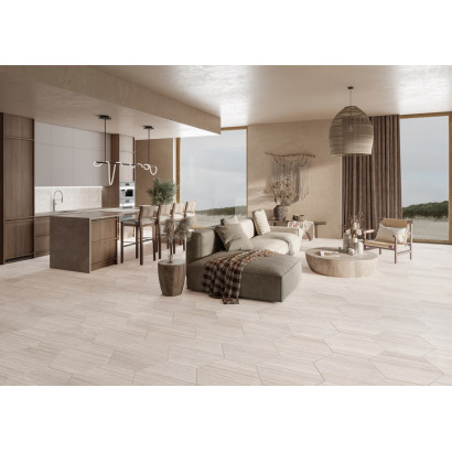 Travertino 56x48,5 – Carrelage hexagonal beige clair (carton de 1,20 m²)
