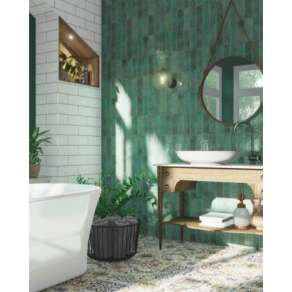 Positano Smeraldo 6,5x20 - Carrelage vert émeraude brillant pour mur effet artisanal (carton de 0,5 m²)