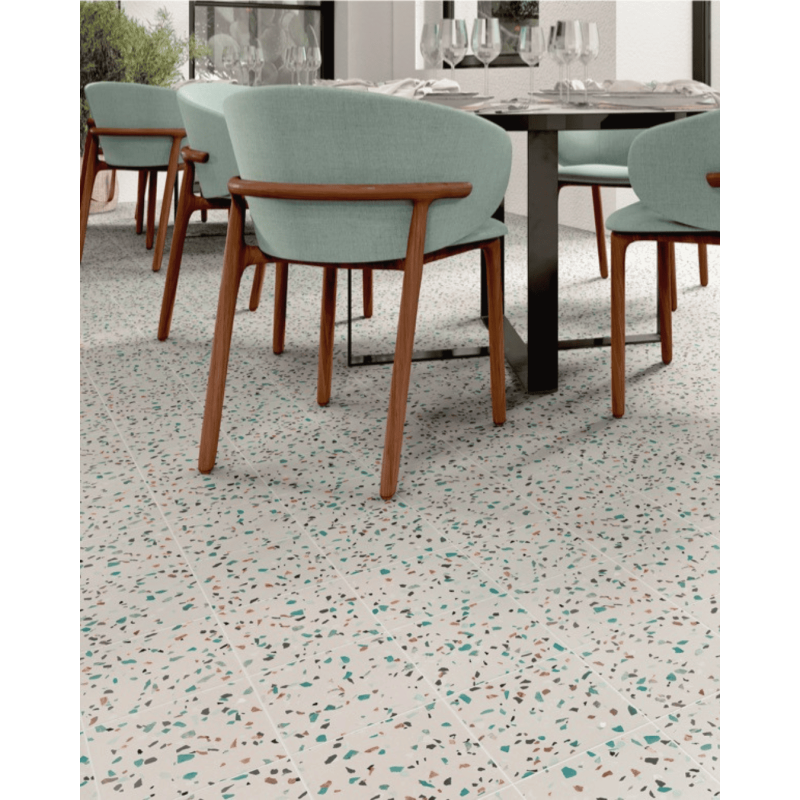 Dots Bianco 20x20 – Carrelage style terrazzo (carton de 1 m²)