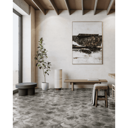 Craft Charcoal 28,5x33 - Carrelage hexagonal antidérapant (carton de 1 m2)