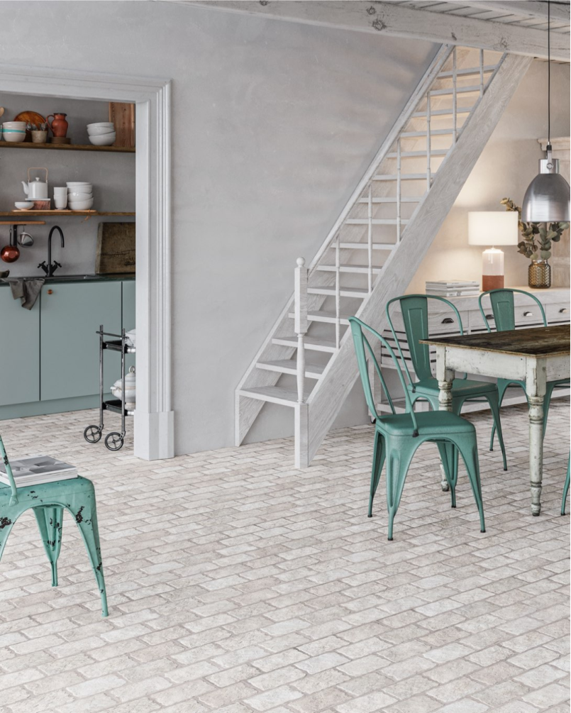Borgogna White Cobblestone 44x66 - Carrelage effet pierre (carton de 1,04 m2)