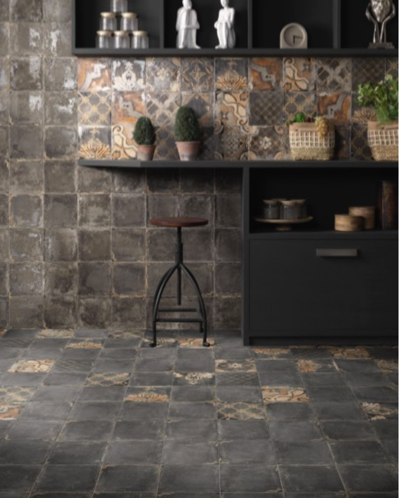Canaletto Nero 20x20 - Carrelage vintage style carreaux de ciment (carton de 1 m²)