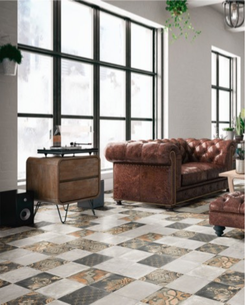 Canaletto Nero 20x20 - Carrelage vintage style carreaux de ciment (carton de 1 m²)