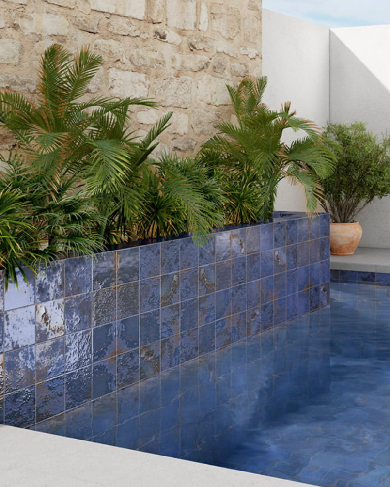 Meraki Blu 20x20 - Carrelage aspect vielli brillant (carton de 1 m2)