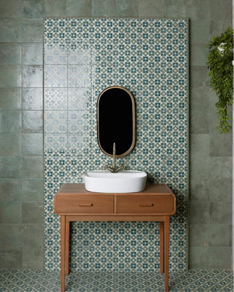 Meraki Green 20x20 - Carrelage aspect vielli brillant (carton de 1 m2)