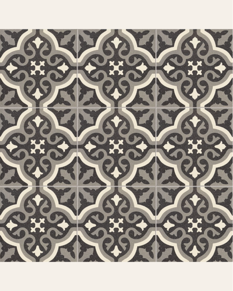 Centro Florentine Black motif central 20x20 - Carrelage style carreaux de ciment (carton de 1 m²)