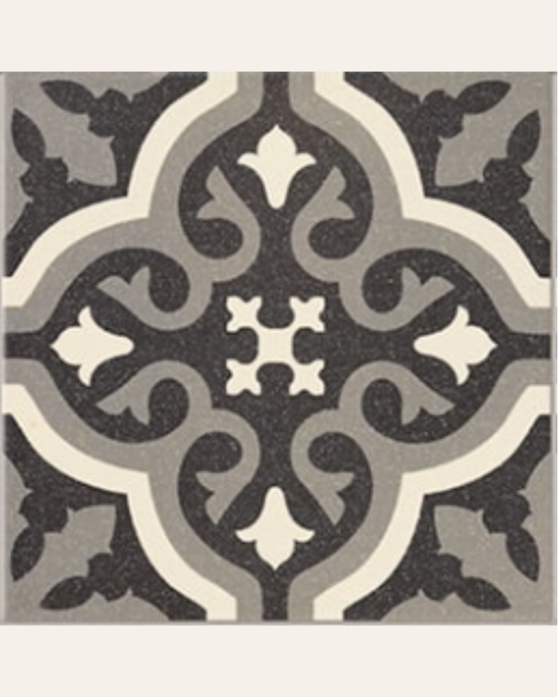 Centro Florentine Black motif central 20x20 - Carrelage style carreaux de ciment (carton de 1 m²)