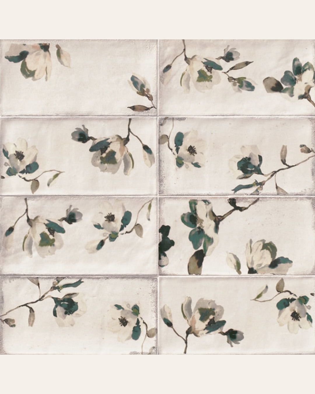 Fabola Green 15x30 - Faience à motifs floraux (carton de 1 m²)
