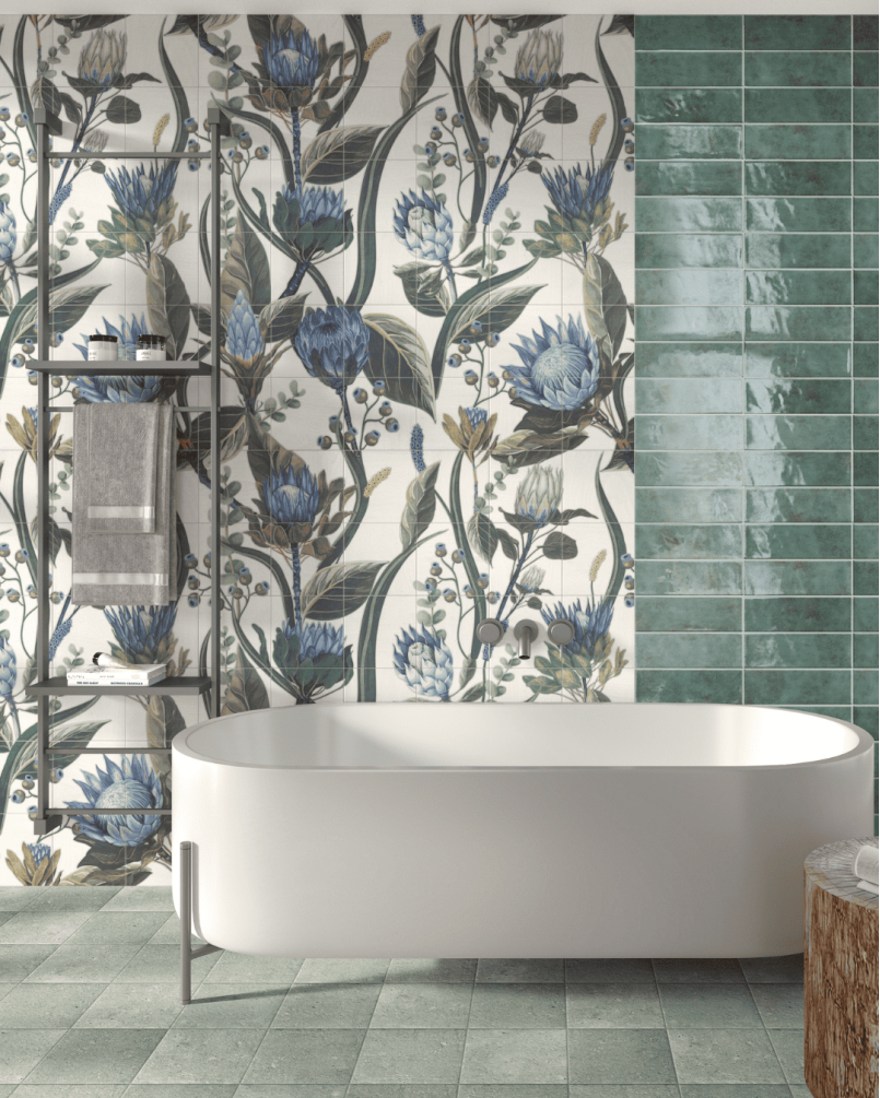Fresque Blue Leaves 20×20 – Carrelage décoratif (ensemble de 1,44 m²)