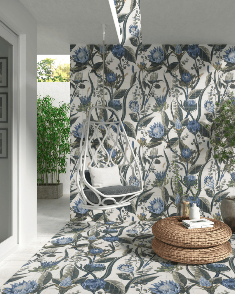 Fresque Blue Leaves 20×20 –...
