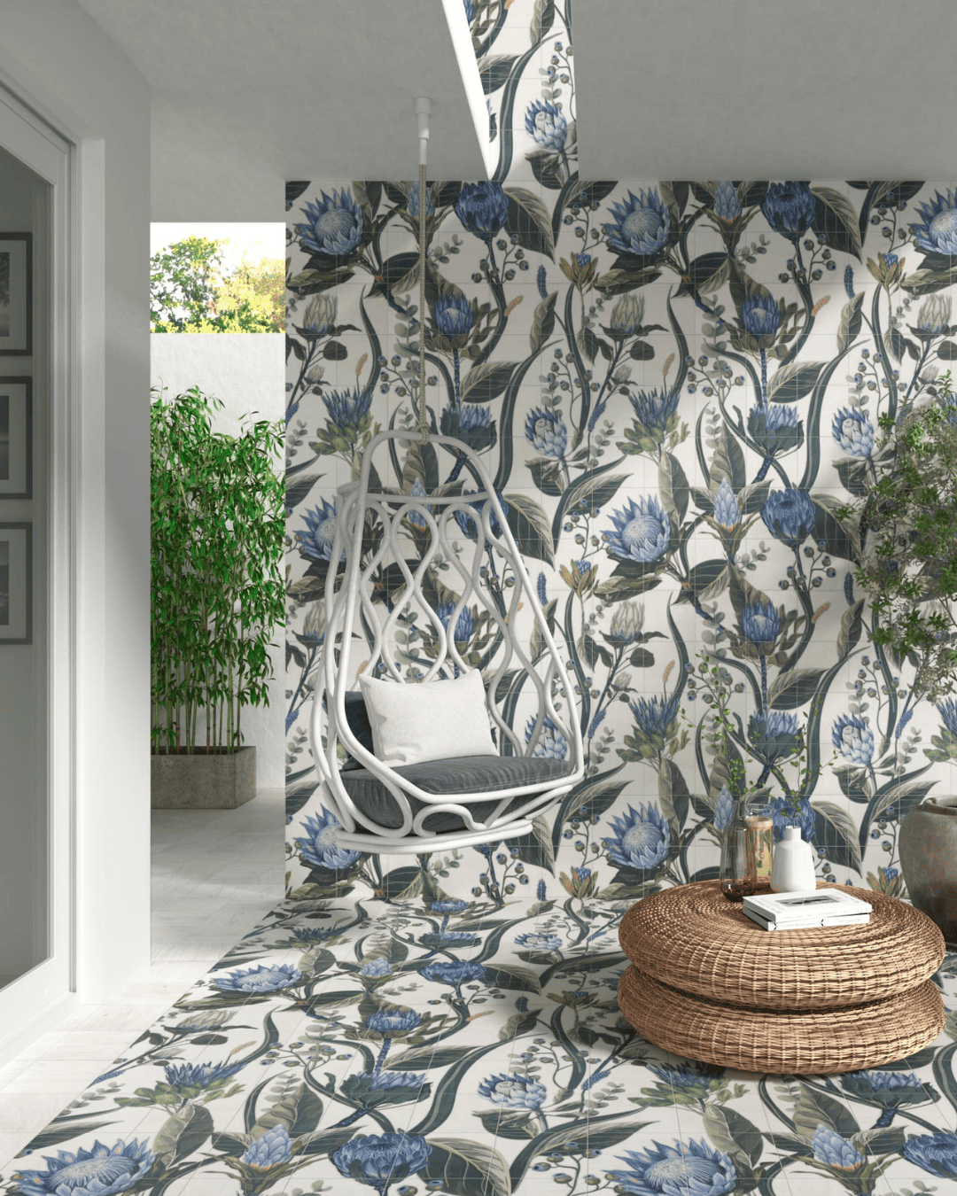Fresque Blue Leaves 20×20 – Carrelage décoratif (ensemble de 1,44 m²)