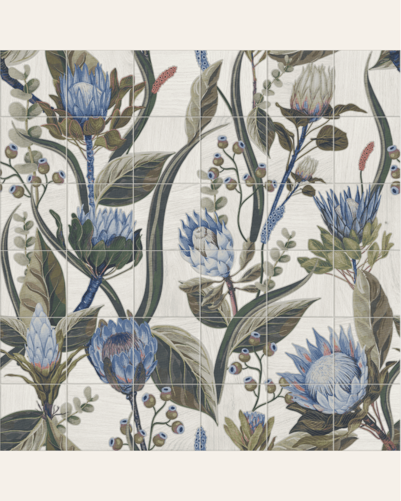 Fresque Blue Leaves 20×20 – Carrelage décoratif (ensemble de 1,44 m²)